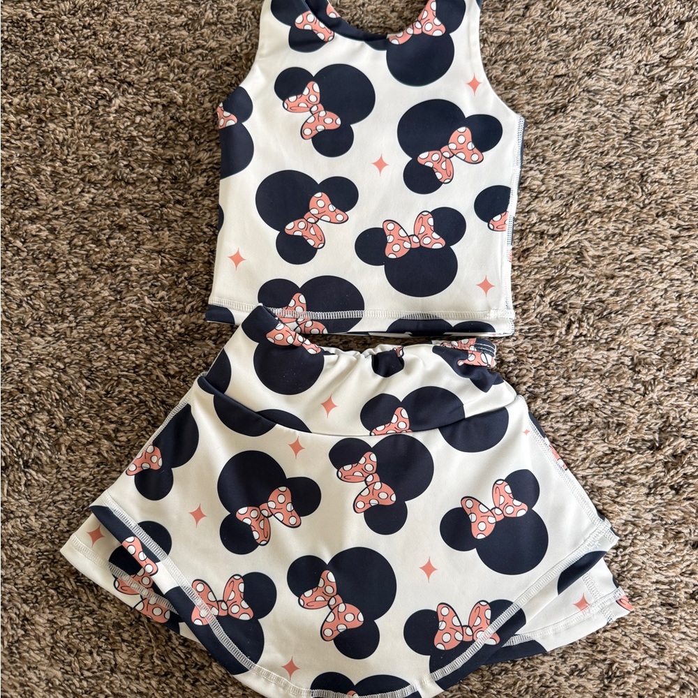 Girls Two-Piece Minnie Mouse Inspired Tank & Skort Set in Cream and Black